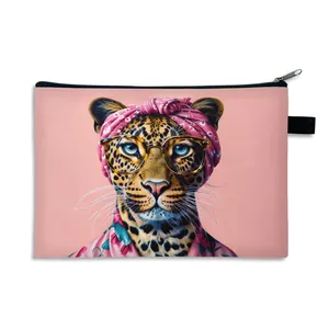 Moderne Kosmetiktasche mit Leoparden-Print, Retro-Brille und schwarzem Reißverschluss