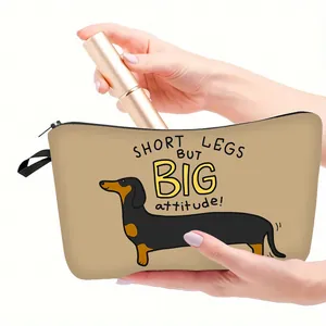 Dachshund Dog Pattern Polyester Cosmetic Bag Portable Zipper Travel Makeup Pouch Organizer Gift For Women Storage Case