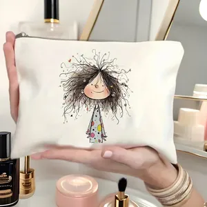 Women Portable Polyester Makeup Bag Cartoon Print Zipper Cosmetic Case Travel Toiletry Storage Pouch Organizer For Daily Use
