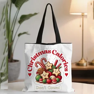 Christmas canvas tote bag with holiday sweets illustration and festive typography