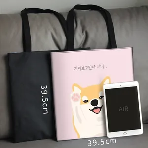 Grands sacs cabas à imprimé chien en noir et rose, sacs bandoulière carrés de 39,5 cm