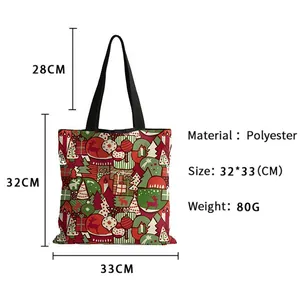 Christmas canvas tote bag with reindeer print, polyester material, 32x33CM size