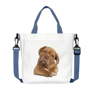 Cute Animal Print Canvas Tote Bag For Women Student Large Capacity Crossbody Shoulder Bag With Adjustable Strap School Handbag
