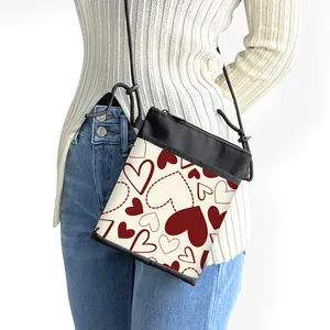 Borsa a Tracolla per Cellulare da Donna in Poliestere con Motivo a Cuore e Tracolla Regolabile Regalo di San Valentino