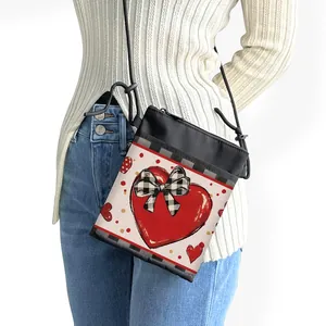 Borsa a tracolla da donna con motivo a cuore rosso e dettaglio a fiocco