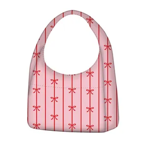 Rosa Plüsch-Unterarmtasche mit roten Schleifenmustern und Streifen für Damen Design