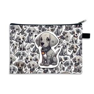 Portable large capacity cosmetic bag with cartoon dog print and durable top handle