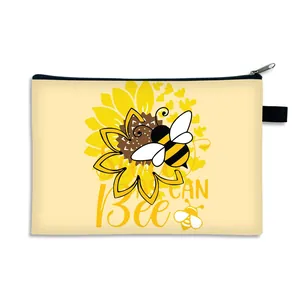 Neceser de lona con lindos diseños de abejas y girasoles con cierre de cremallera