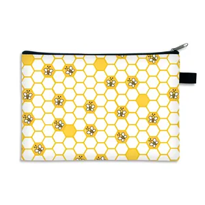 Neceser amarillo con estampado de abejas y cremallera para regalo de mujer