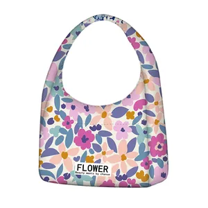 Bolso Tote de Lona con Estampado Floral para Mujer Gran Capacidad Bolso de Hombro Portátil Plegable Bolso de Mano Pastoral
