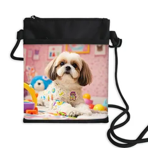 Schattige Shih Tzu hond print zwarte nylon crossbody tas voor smartphone en kleine spullen