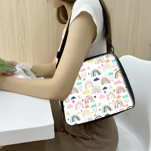 Women Fashion Polyester Crossbody Bag Colorful Rainbow Sunflower Print Underarm Shoulder Tote Bag Zipper Closure Adjustable Strap Casual Shopping Daily Bag