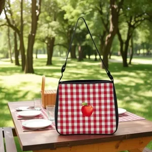Vintage Gingham Plaid Polyester Crossbody Shoulder Bag With Fruit Print For Women Casual Daily Travel Messenger Bag