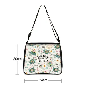 Turtle print tote bag with adjustable strap and sea animal graphics for women