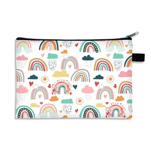 Rainbow pattern waterproof makeup bag with large capacity for travel and cosmetics storage
