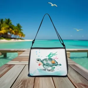 Cute Sea Turtle Printed Women Underarm Bag Fashion Polyester Shoulder Crossbody Bag With Adjustable Strap Marine Life Pattern Casual Tote Handbag