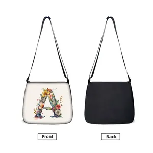 Front and back detail of sea turtle tote with floral letter A and black reverse side