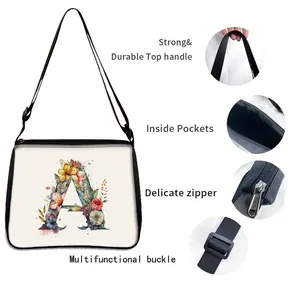 Detail of durable top handle and adjustable strap on turtle themed shoulder bag