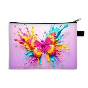 Tragbare Schmetterling Kosmetiktasche mit 3D Kunstdruck und Farbspritzern in Hellviolett