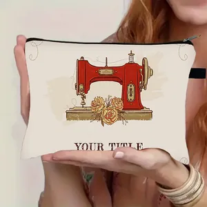 Νεσεσέρ με σχέδιο ραπτομηχανή και λουλούδια, μεγάλη τσάντα καλλυντικών για το ταξίδι