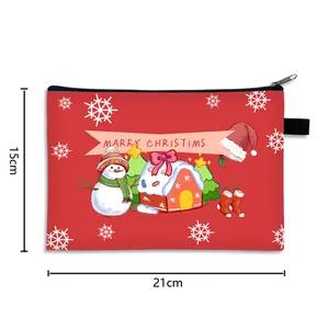 Pochette trucchi natalizia in tela con pupazzo di neve, dimensioni 21x15cm