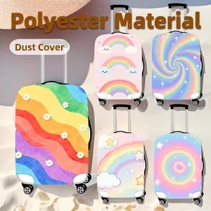 Elastic Luggage Cover Protector Polyester Spandex Rainbow Printed Suitcase Shield Washable Dustproof Travel Bag Accessories