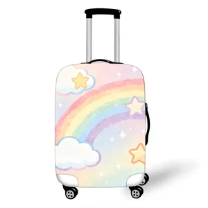 Rainbow pattern elastic luggage cover with clouds and stars for travel suitcase