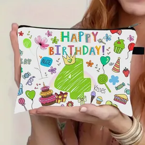 Pochette trucchi pieghevole in tela con graffiti Happy Birthday e motivo numero 4