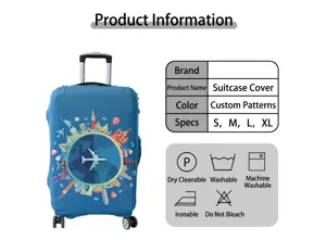 Détail de la housse de valise élastique avec motifs de carte du monde et monuments