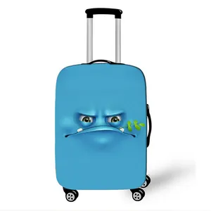Himmelblaue Kofferhülle mit Cartoon-Monster-Motiv aus dickem, elastischem Stretchstoff