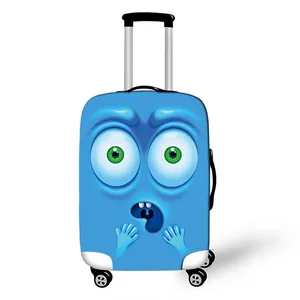 Kofferhülle in Blau mit Cartoon-Monsteraugen-Druck und vier flexiblen Rollen