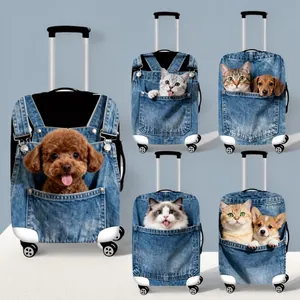 Elastic Denim Pocket 3D Animal Print Suitcase Cover Protective Dustproof Luggage Sleeve Washable Travel Bag Accessories