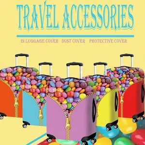 Elastic Luggage Cover Creative Zipper Illusion Food Print Suitcase Protector Dustproof Travel Bag Cover For Universal Sizes