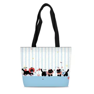 Cute Cartoon Canvas Tote Bag Large Capacity Shoulder Bag For Women Students Fashion Animal Printed Eco Shopping Handbag