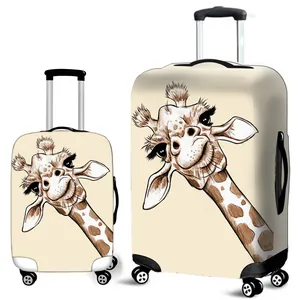 Elastic luggage cover featuring a cartoon giraffe print for suitcase protection
