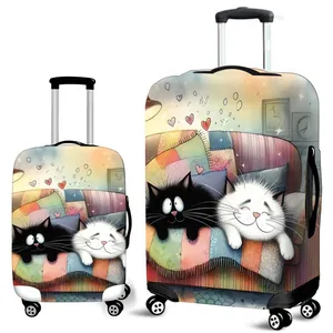 Cartoon cats print elastic suitcase covers in large and small sizes for travel protection