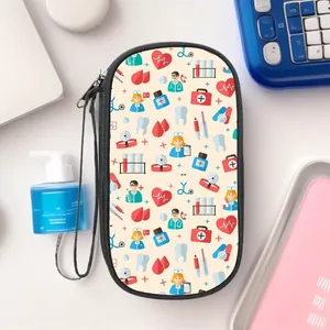 Medizinische Krankenschwester Thema Polyester Reißverschluss Aufbewahrungstasche Tragbare Reise Organizer Für Tech Zubehör Kabel Kosmetik Damen Cartoon Beutel
