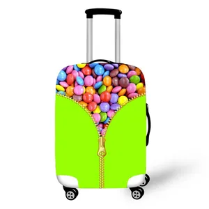 Elastic bright green suitcase cover with creative candy and large zipper graphic design