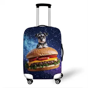 Starry sky luggage cover featuring a schnauzer on a giant burger with stretch fit