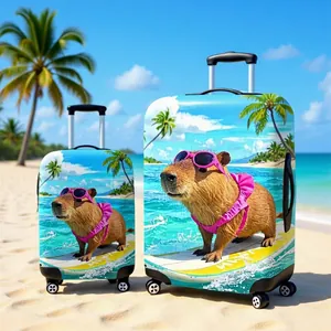 Cute Capybara Print Luggage Cover Elastic Polyester Suitcase Protector Dustproof Travel Bag Sleeve For Trolley Case Vacation Accessories
