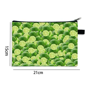 Süße Make-up Tasche mit Limetten-Muster für Studenten mit Maßen 21x15cm gezeigt