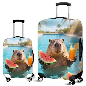 Close-up of cute capybara summer print on durable thickened elastic luggage cover