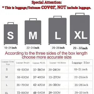 Size chart for Halloween suitcase protector covers ranging from S to XL dimensions