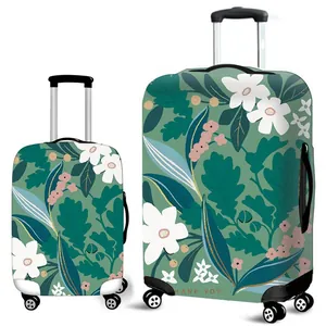 Floral luggage covers in two sizes with deep green background and Thank You print