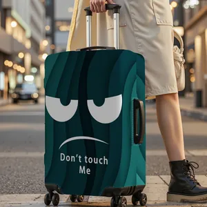 Elastic Polyester Spandex Luggage Cover Protectors For Suitcase Funny Emoji Don't Touch Me Letter Print Dustproof Scratch Resistant Travel Accessories