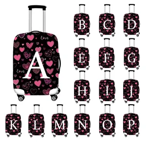 Heart Print Initial Letter A-Z Elastic Luggage Cover Protector For Travel Suitcase Dustproof Scratch Resistant Polyester Spandex Bag Cover