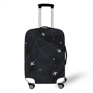Deep grey airplane theme suitcase cover with flight paths for luggage protection
