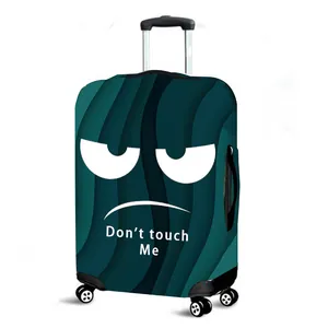 Thick luggage cover with green ripple texture and Don't touch Me angry face print