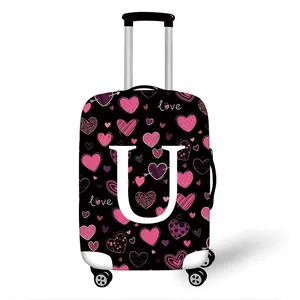 Elastic luggage cover with heart and letter U print for dustproof suitcase protection