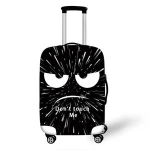 Elastic luggage protector with black emoji pattern and Don't touch Me text
